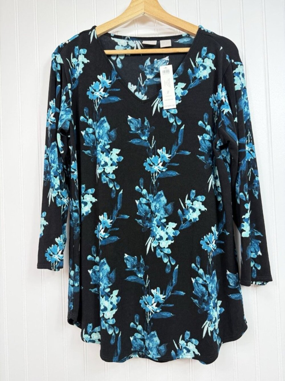 Chico’s Travelers Floral Print Tunic Top Shirt 3/4 Sleeve Sz 2 US L / 12 $89 NWT